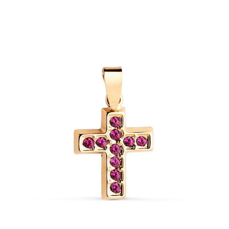 Cruz Oro Amarillo Con Circonitas Rojas. Medida: 13,5 X 10 Mm oro 18k