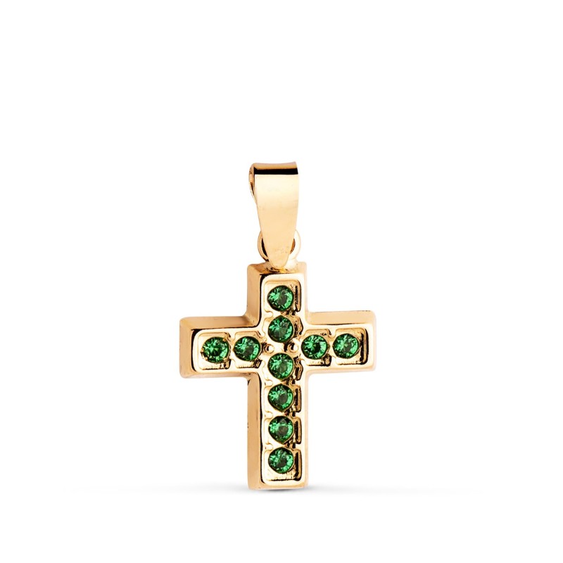 Cruz Oro Amarillo Con Circonitas Verdes. Medida: 13,5 X 10 Mm oro 18k