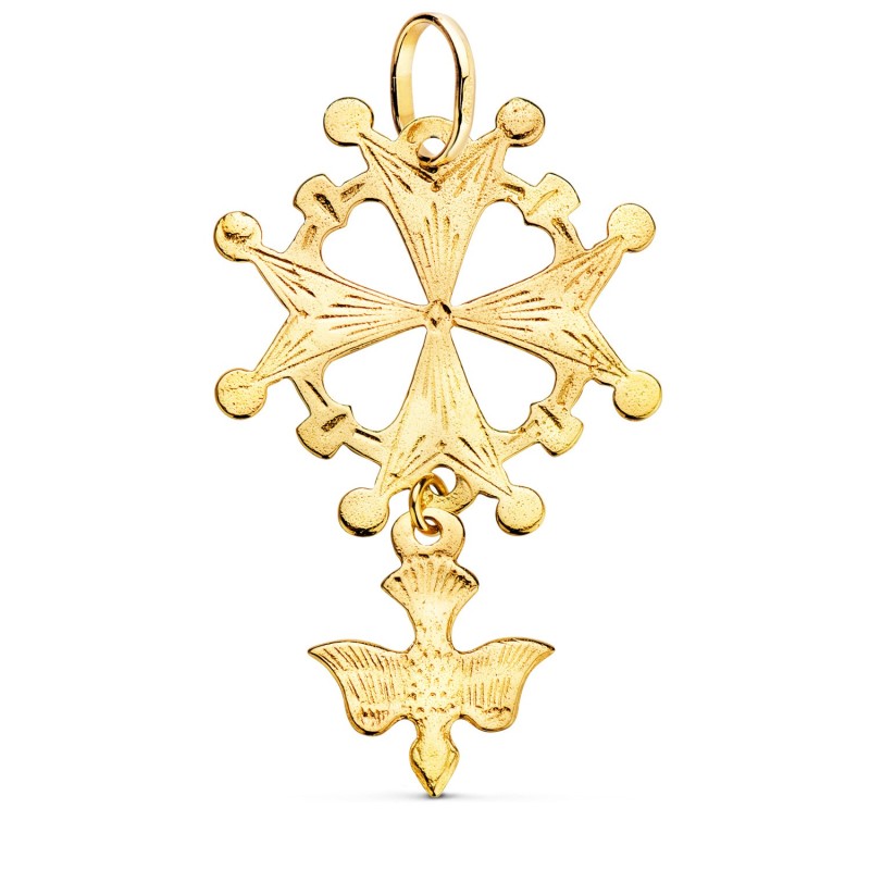 Cruz De Huguenotte Oro Amarillo Con Paloma. 40 X 25 Mm oro 18k