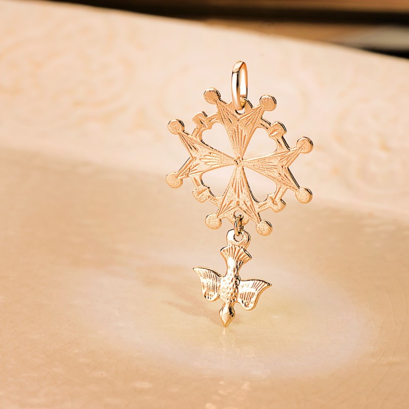 Cruz De Huguenotte Oro Amarillo Con Paloma. 40 X 25 Mm oro 18k