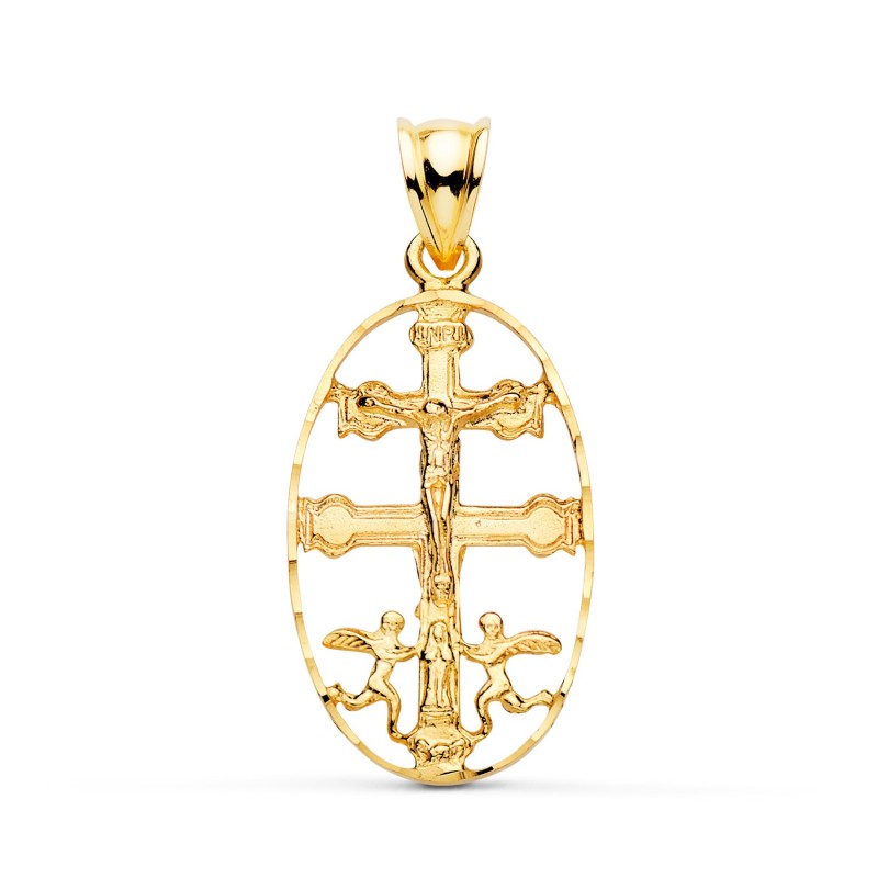 Cruz De Caravaca Oro Amarillo Cerco Oval Tallado. 27 X 17Mm oro 18k