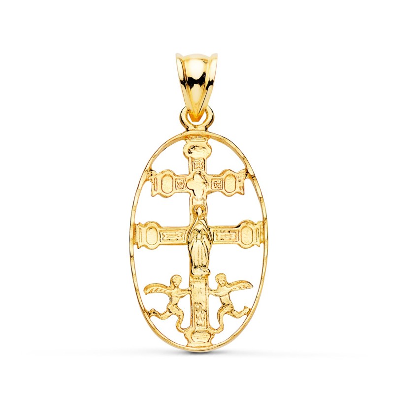 Cruz De Caravaca Oro Amarillo Cerco Oval Tallado. 27 X 17Mm oro 18k