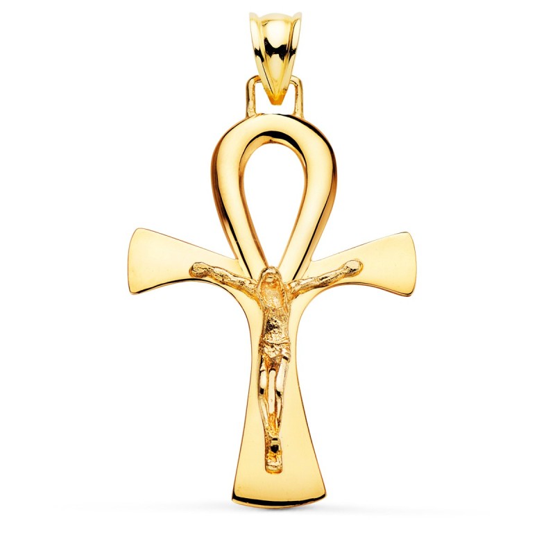 Cruz De La Vida Oro Amarillo Con Cristo En Brillo 36 X 23 Mm oro 18k