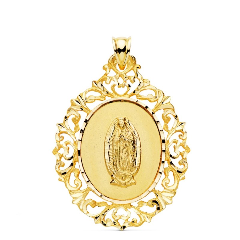 Medalla Oro Amarillo Virgen Guadalupe Cerco Filigrana 39X30 Mm oro 18k