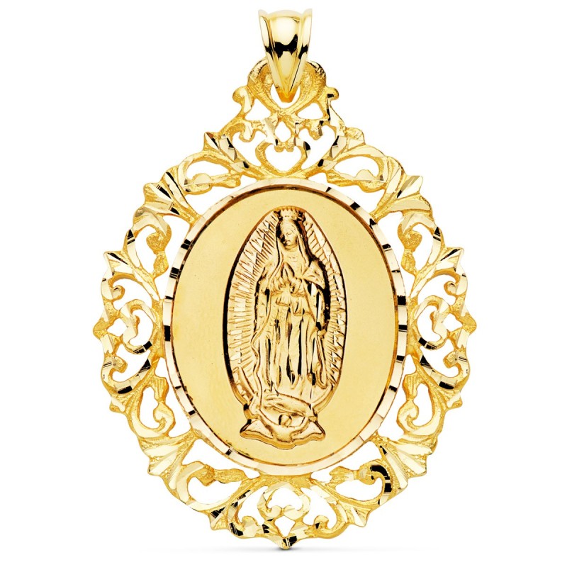 Medalla Oro Amarillo Virgen Guadalupe Orla De Filigrana 51X40 Mm oro 18k