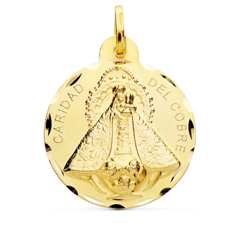 Medalla Oro Amarillo Virgen Caridad Del Cobre Tallada 28 Mm oro 18k