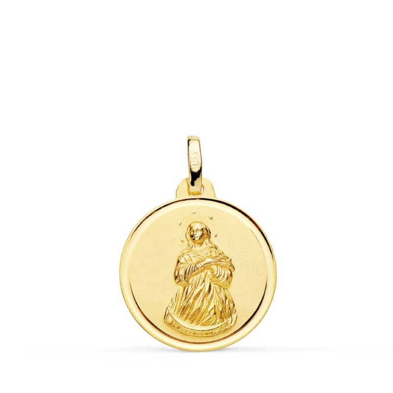 Medalla Oro Amarillo Virgen Inmaculada 18 Mm Bisel oro 18k