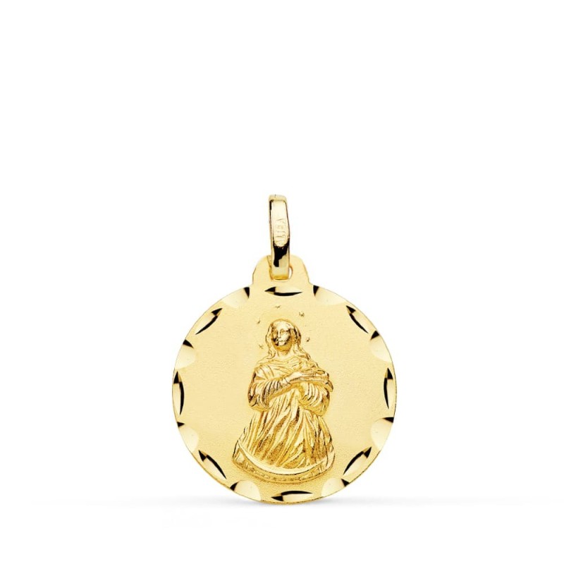 Medalla Oro Amarillo Virgen Inmaculada Tallada 18 Mm oro 18k