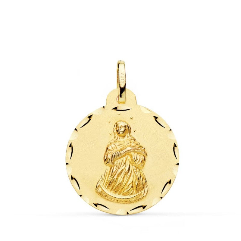 Medalla Oro Amarillo Virgen Inmaculada Tallada 22 Mm oro 18k