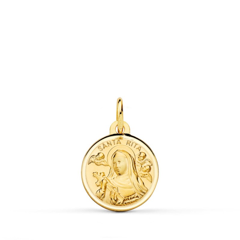 Medalla Oro Amarillo Santa Rita Bisel 14 Mm oro 18k