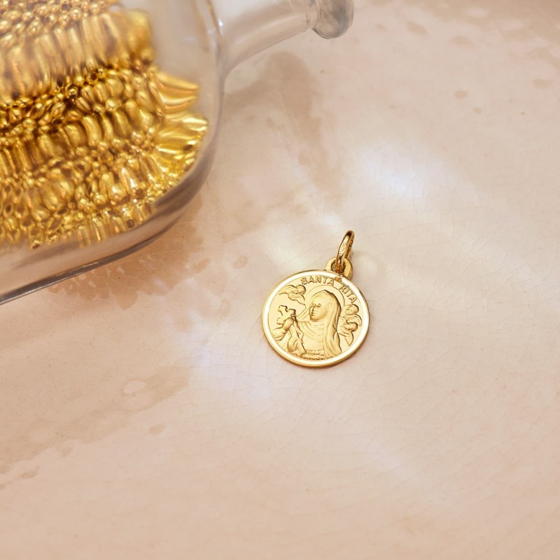 Medalla Oro Amarillo Santa Rita Bisel 14 Mm oro 18k