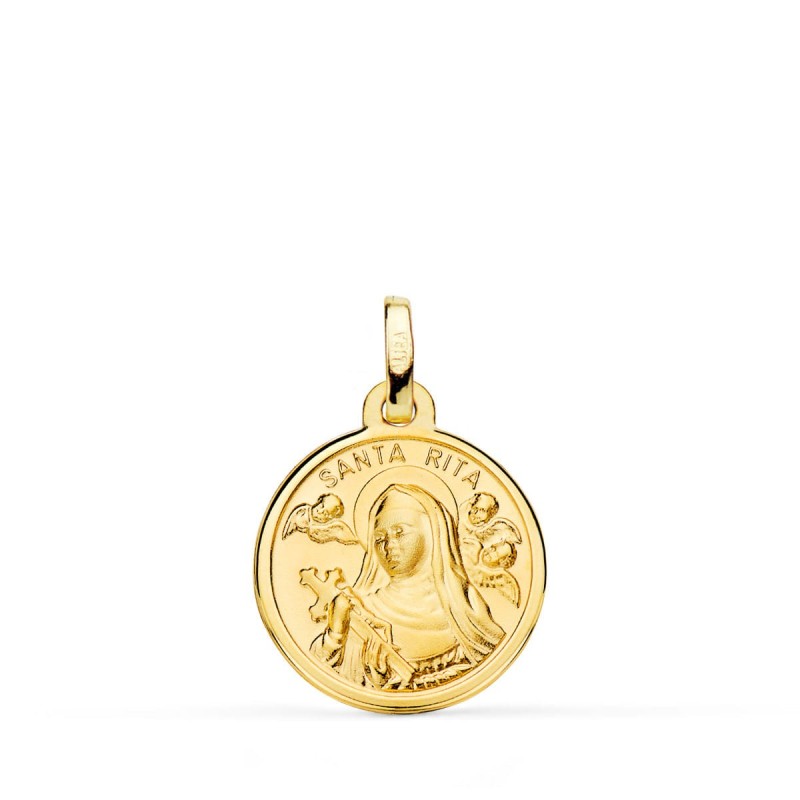 Medalla Oro Amarillo Santa Rita Filo Pulido 16 Mm oro 18k