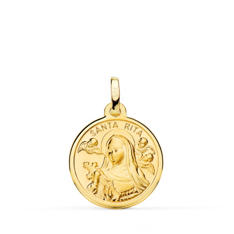 Medalla Oro Amarillo Santa Rita Filo Pulido 18 Mm oro 18k