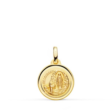 Medalla Oro Amarillo Virgen De Lourdes 14 Mm Bisel oro 18k
