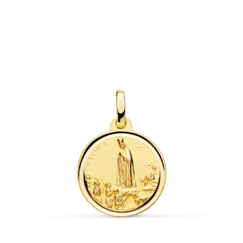 Medalla Oro Amarillo Virgen De Fatima 16 Mm Bisel oro 18k