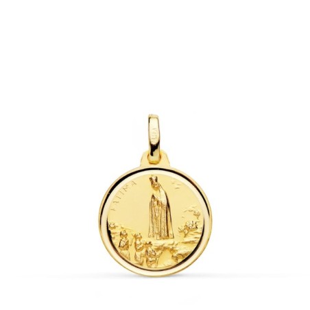 Medalla Oro Amarillo Virgen De Fatima 16 Mm Bisel oro 18k