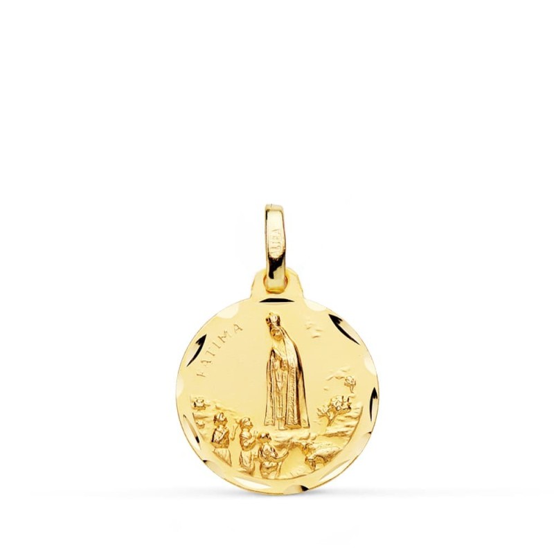 Medalla Oro Amarillo Virgen De Fatima Tallada 16 Mm oro 18k