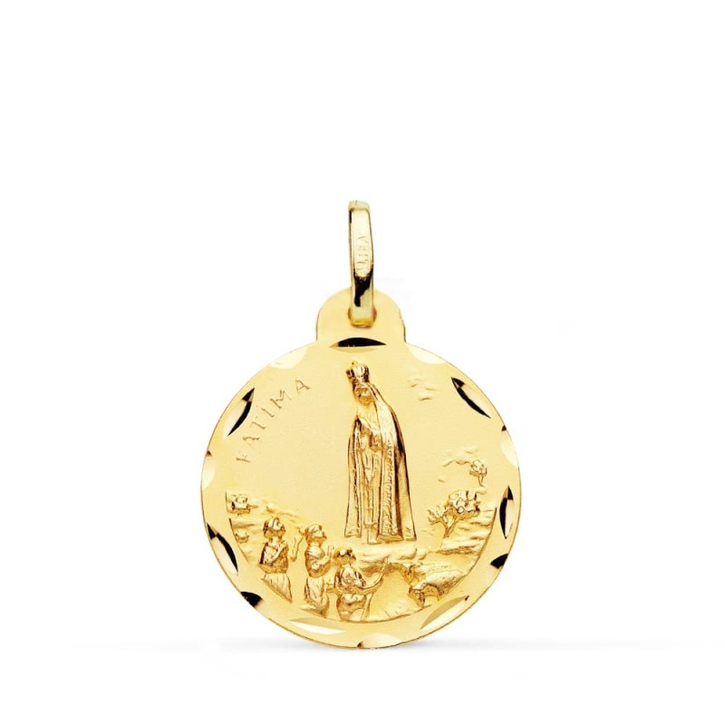 Medalla Oro Amarillo Virgen De Fatima Tallada 20 Mm oro 18k