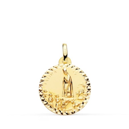 Medalla Oro Amarillo Virgen De Fatima Talla Cruzada 18 Mm oro 18k