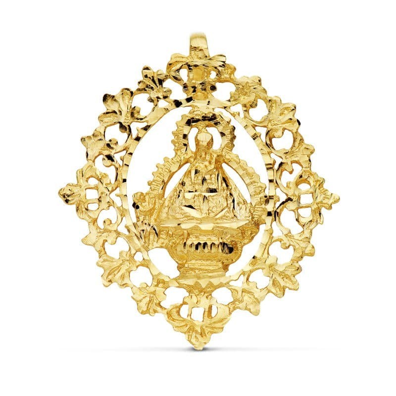 Medalla Oro Amarillo Virgen De La Cabeza Con Cerco Filigrana 36 X 32 Mm oro 18k