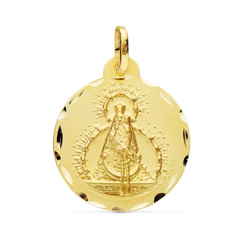 Medalla Oro Amarillo Virgen De La Cabeza Tallada 22 Mm oro 18k