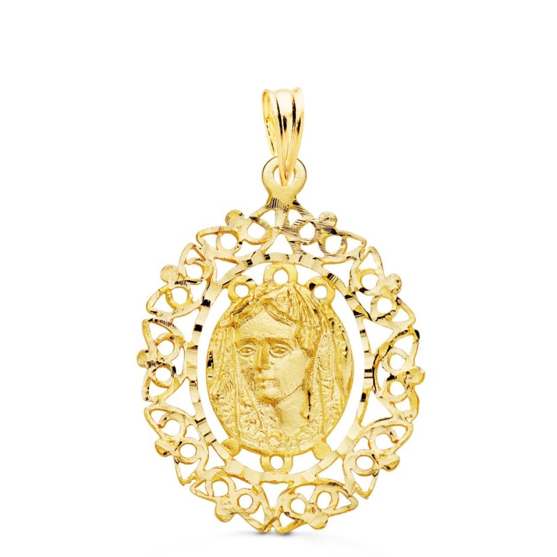 Medalla Oro Amarillo Virgen De La Macarena Cerco Filigrana 28X21 Mm oro 18k