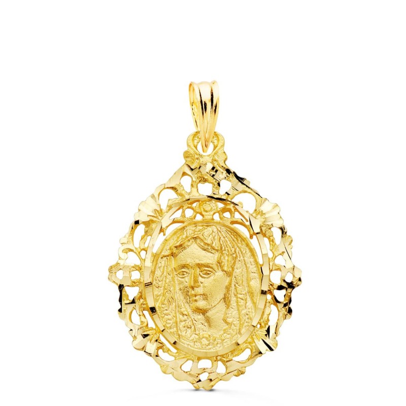 Medalla Oro Amarillo Virgen De La Macarena Cerco Filigrana 27X20 Mm oro 18k
