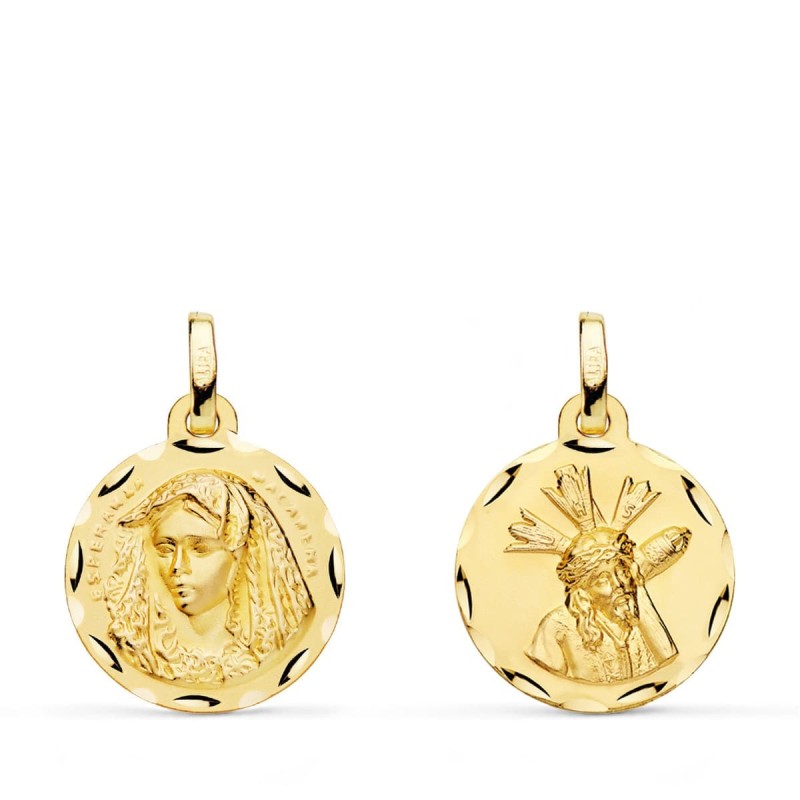 Escapulario Oro Amarillo Virgen Macarena Y Gran Poder Tallada 16 Mm oro 18k