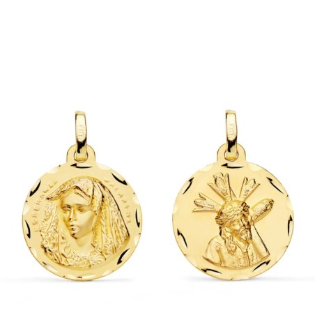 Escapulario Oro Amarillo Virgen Macarena Y Gran Poder Tallada 18 Mm oro 18k
