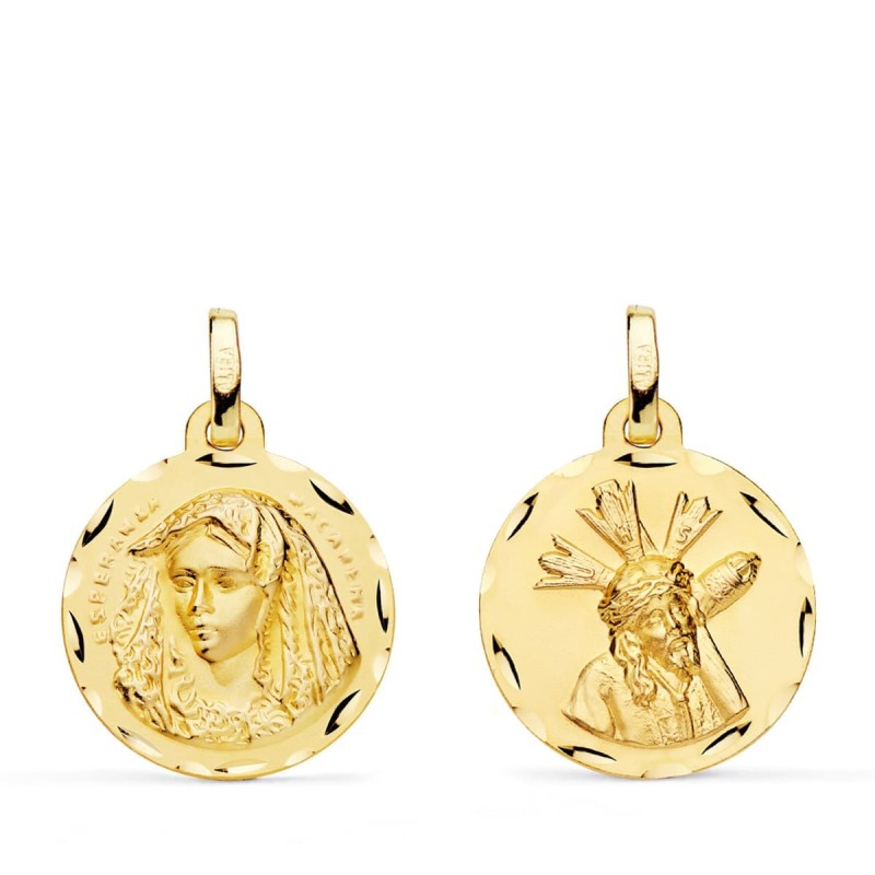 Escapulario Oro Amarillo Virgen Macarena Y Gran Poder Tallada 20 Mm oro 18k
