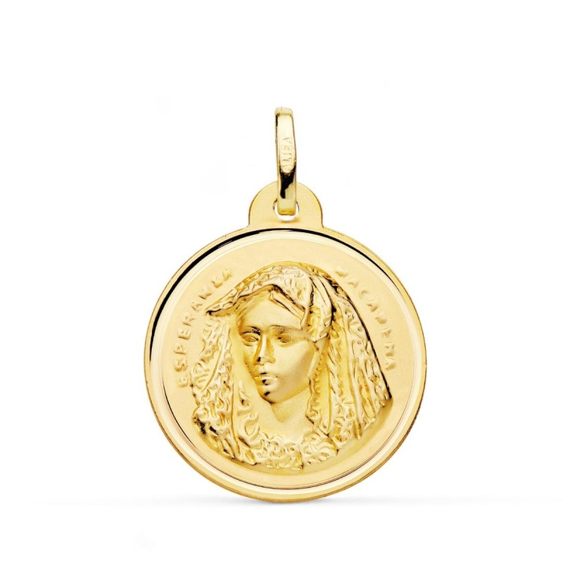 Medalla Oro Amarillo Virgen De La Macarena Bisel Matizada 24 Mm oro 18k