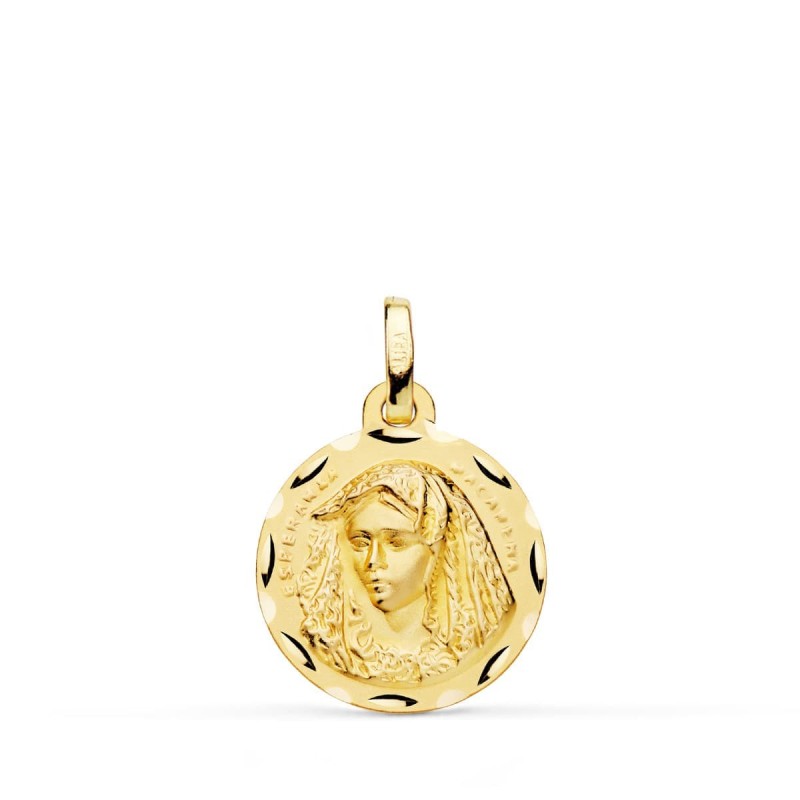 Medalla Oro Amarillo Virgen Macarena 16 Mm Tallada oro 18k
