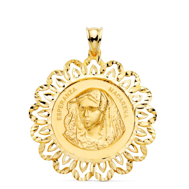 Medalla Oro Amarillo Virgen Macarena Cerco Tallado 34 X 34 Mm oro 18k