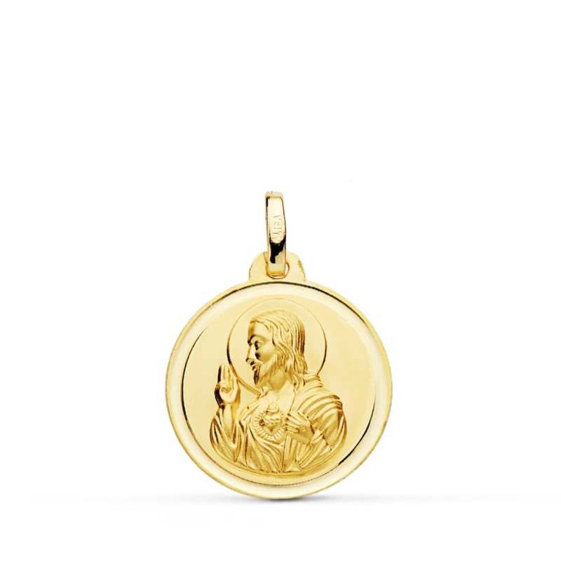 Escapulario Oro Amarillo Virgen De Los Desamparados Y Corazon Jesus 18 Mm Bisel oro 18k