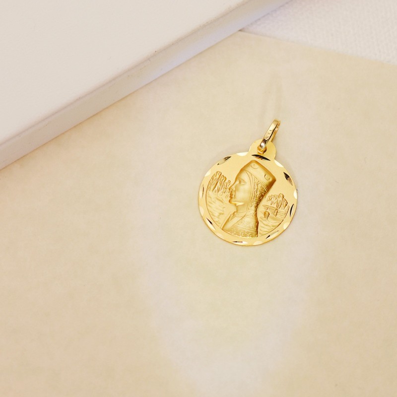 Medalla Oro Amarillo Virgen De Montserrat Tallada 20 Mm oro 18k