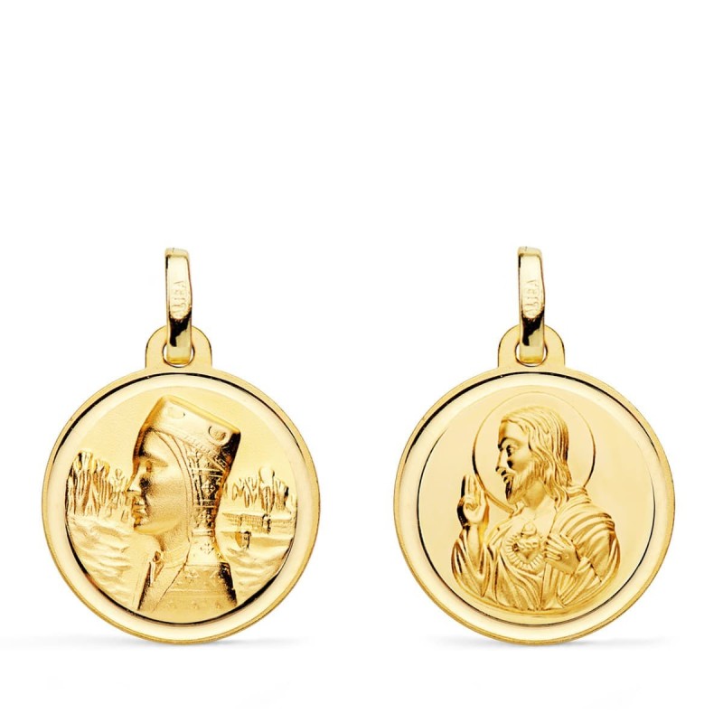 Escapulario Oro Amarillo Virgen Montserrat Y Corazon De Jesus Bisel 18 Mm oro 18k
