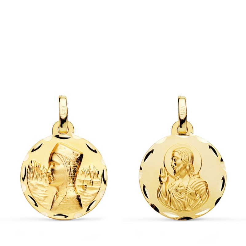Escapulario Oro Amarillo Virgen Montserrat Y Corazon De Jesus Tallada 16 Mm oro 18k