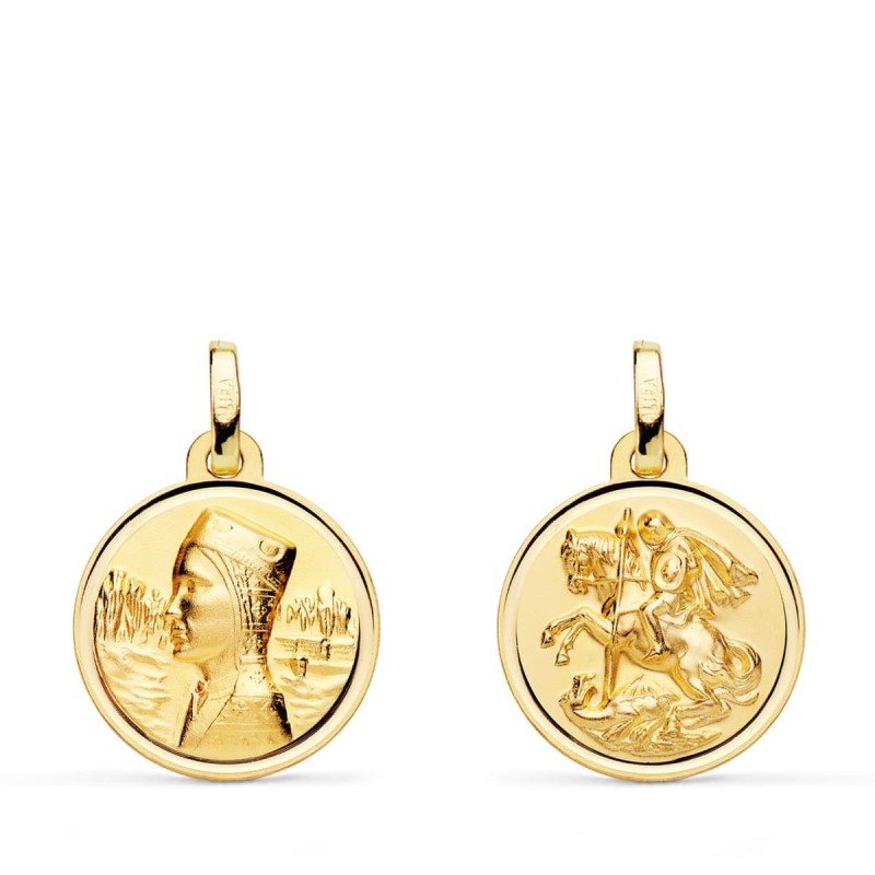 Escapulario Oro Amarillo Virgen Montserrat Y San Jorge Bisel 16 Mm oro 18k