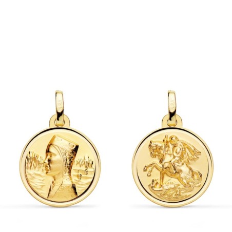 Escapulario Oro Amarillo Virgen Montserrat Y San Jorge Bisel 16 Mm oro 18k