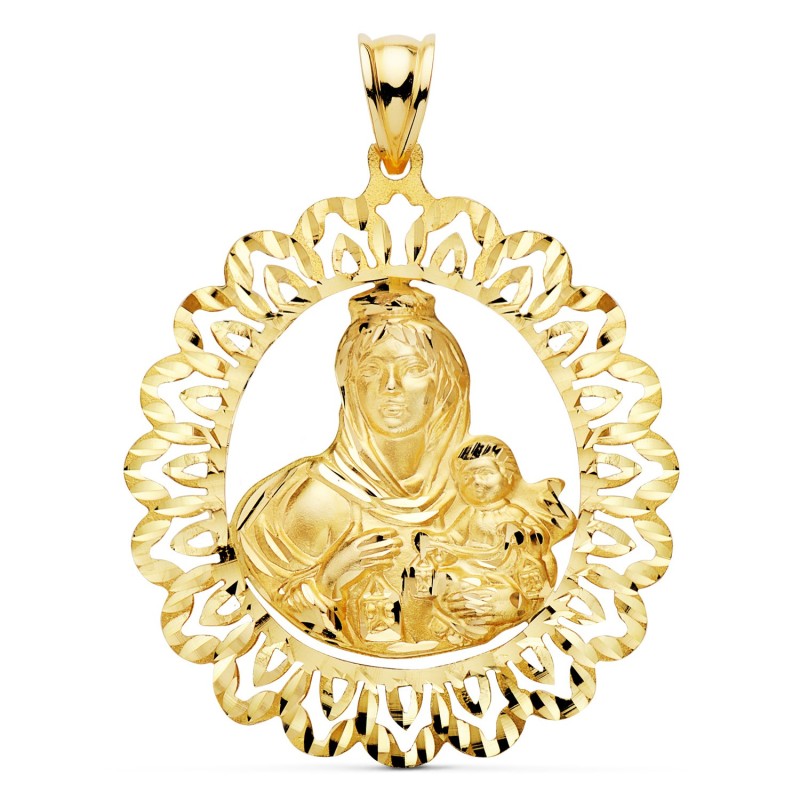 Medalla Oro Amarillo Virgen Del Carmen Cerco Tallado 41X35 Mm oro 18k