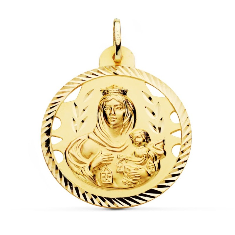 Medalla Oro Amarillo Virgen Del Carmen Calada Helice 30 Mm oro 18k