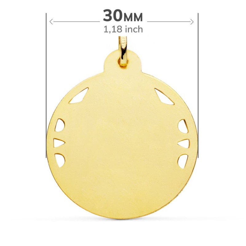 Medalla Oro Amarillo Virgen Del Carmen Calada Helice 30 Mm oro 18k