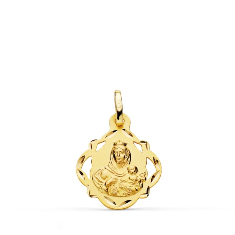 Medalla Oro Amarillo Virgen Del Carmen Pandereta Calada 16 Mm oro 18k