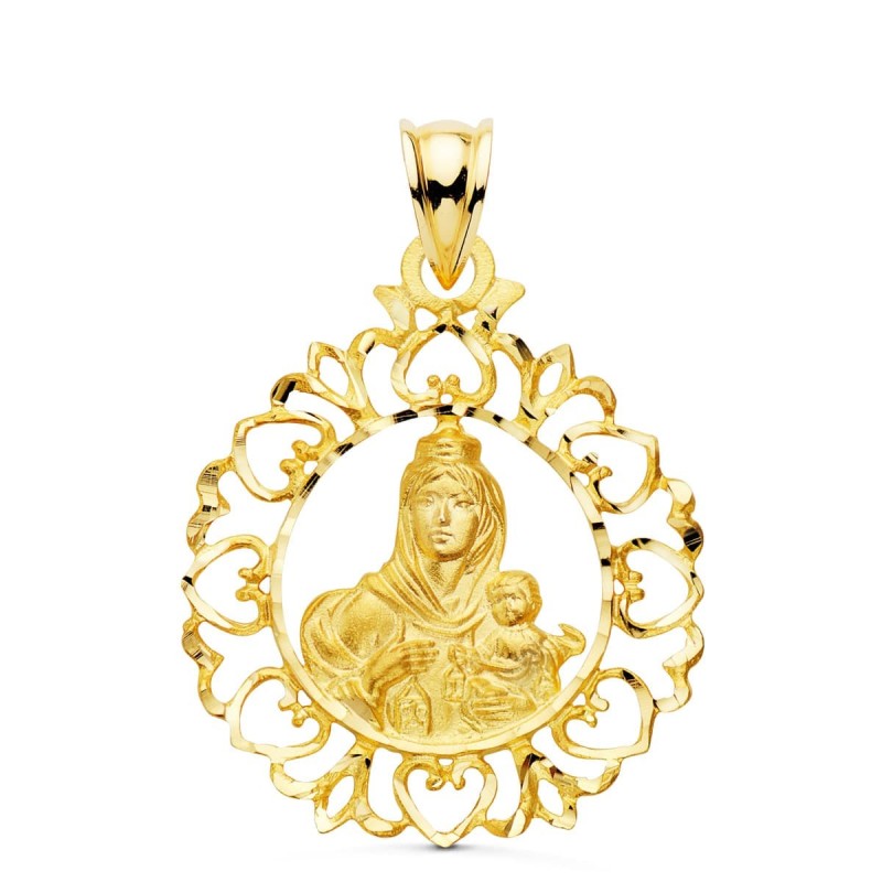 Medalla Oro Amarillo Virgen Del Carmen Cerco Orla Con Corazones 30X25 Mm oro 18k