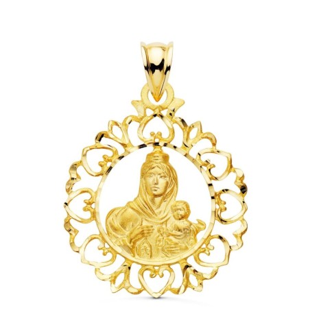 Medalla Oro Amarillo Virgen Del Carmen Cerco Orla Con Corazones 30X25 Mm oro 18k
