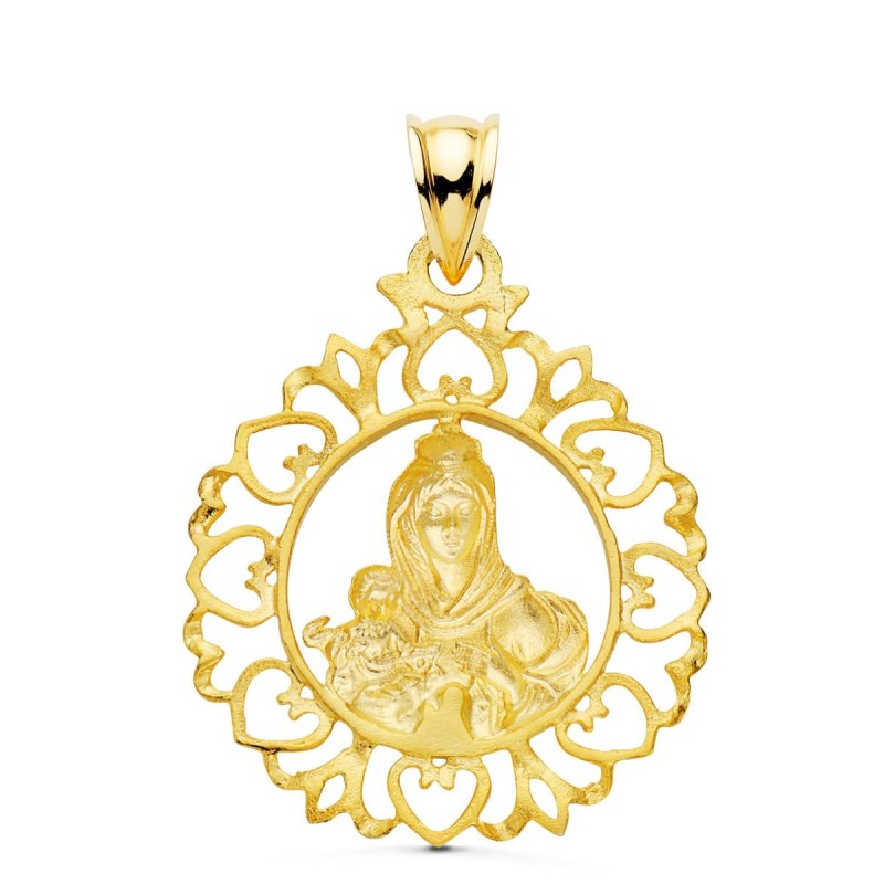 Medalla Oro Amarillo Virgen Del Carmen Cerco Orla Con Corazones 30X25 Mm oro 18k