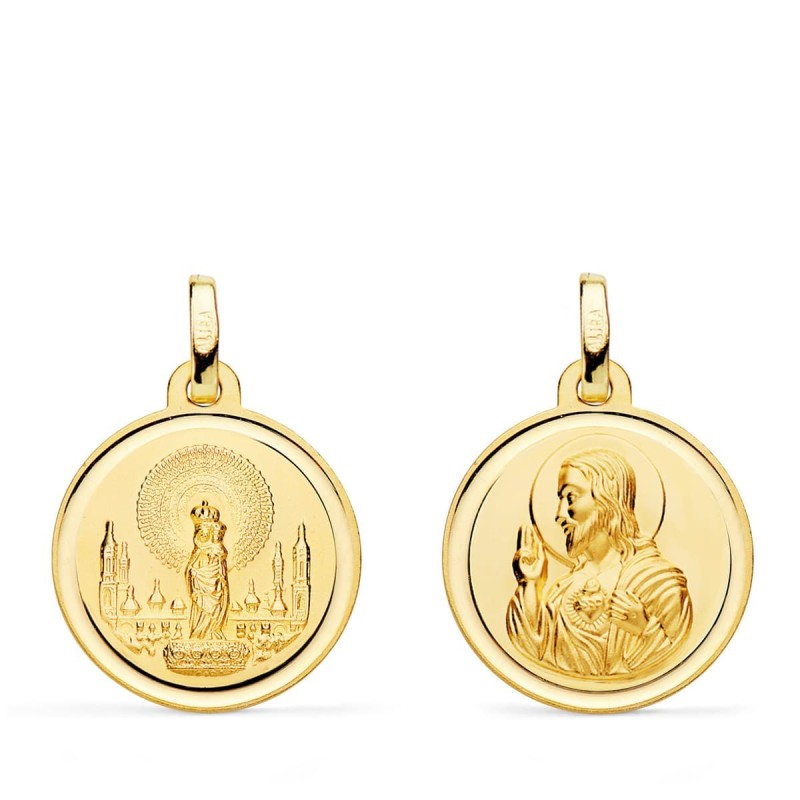Escapulario Oro Amarillo Virgen Pilar Y Corazon De Jesus 18 Mm oro 18k