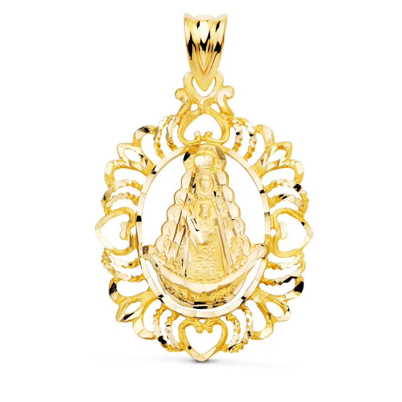 Medalla Oro Amarillo Virgen Del Rocio Cerco Tallado 30X22 Mm oro 18k