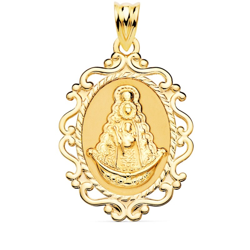 Medalla Oro Amarillo Virgen Del Rocio Cerco Calado En Brillo 31X21 Mm oro 18k
