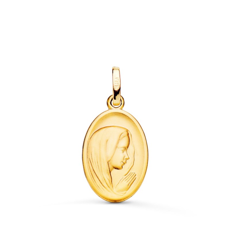 Medalla Oro Amarillo Virgen Niña Perfil Matizada Y Tallada 16X12 Mm oro 18k